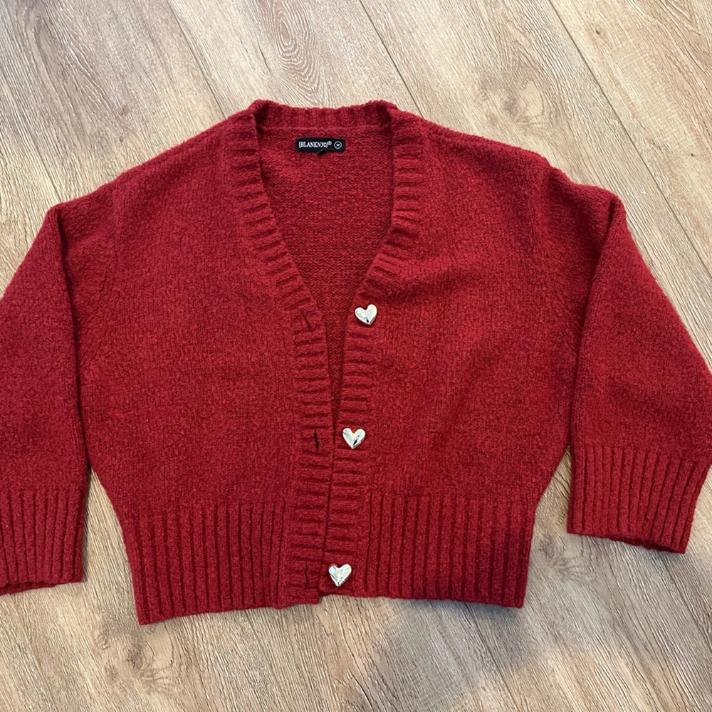 BLANK NYC Revolve Knit Cardigan Sweater Heart Button Long Sleeve Women's